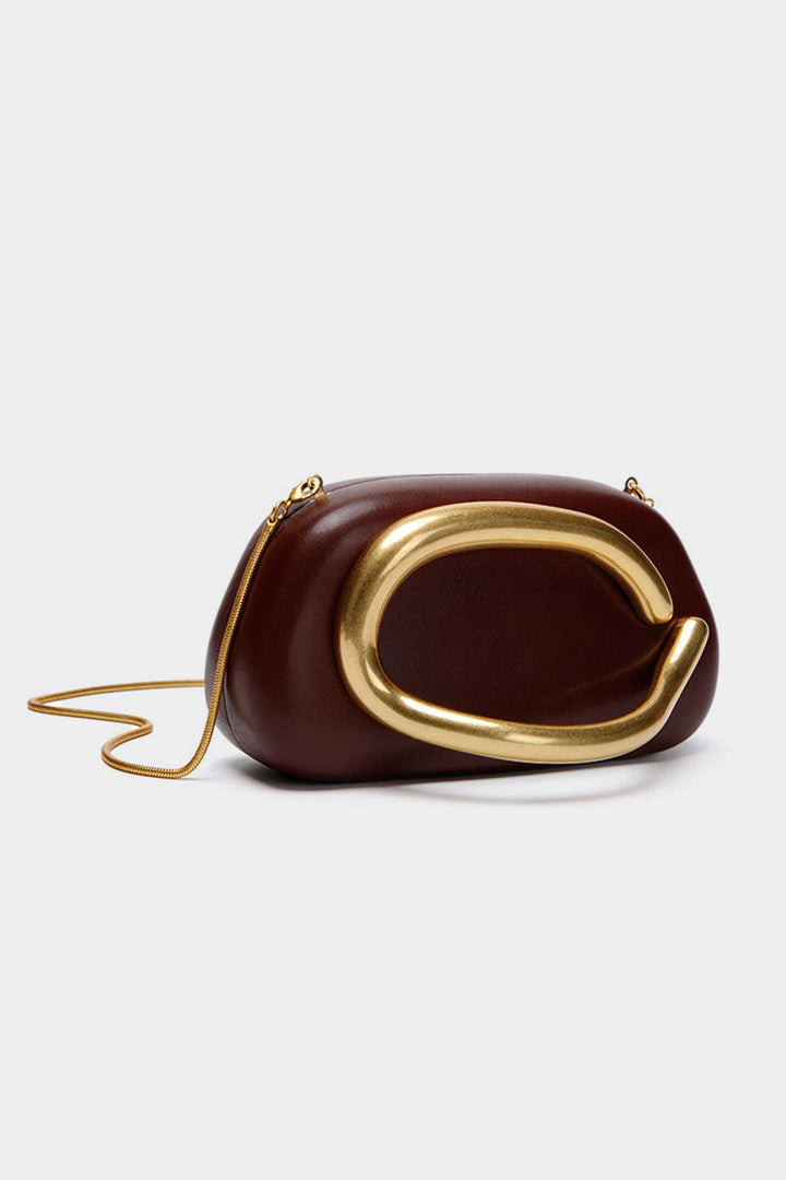 Faux Leather Metal Decor Clutch Purse