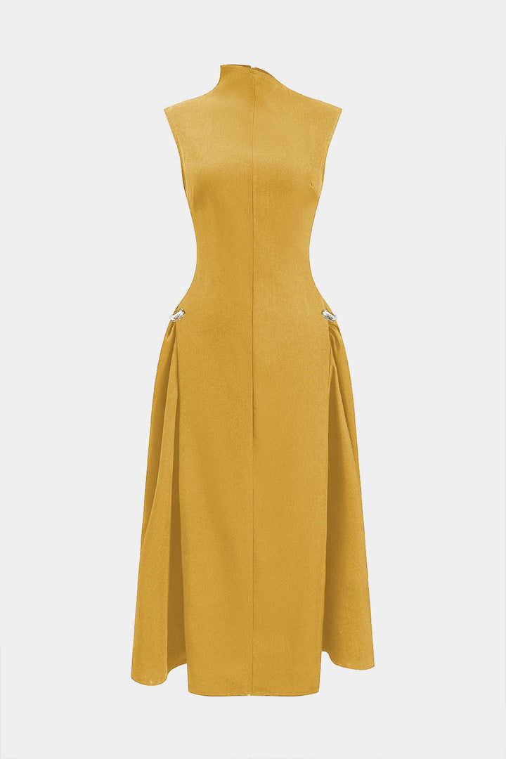 Metallic Decor Zipper Sleeveless Maxi Dress
