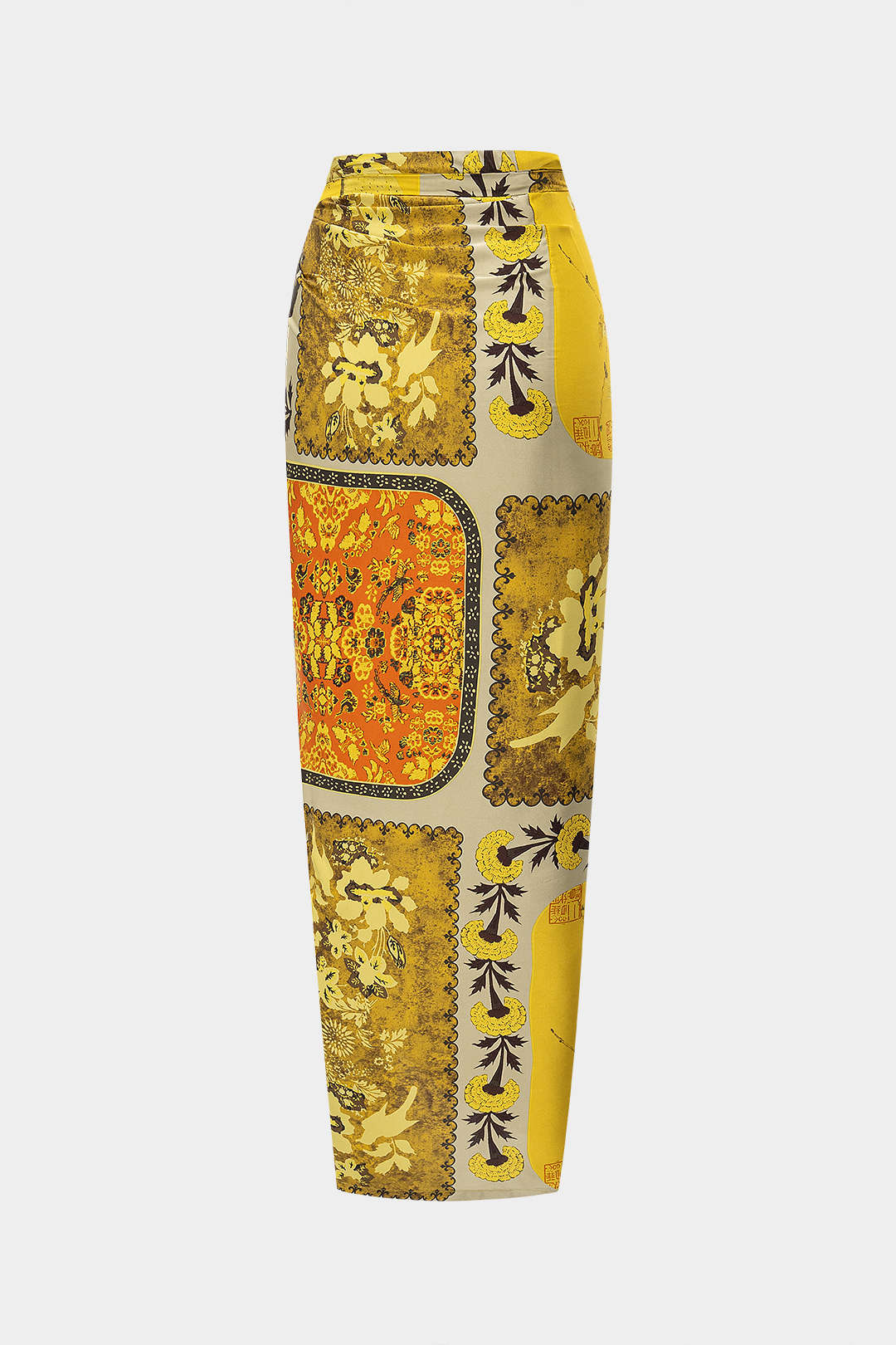 Retro Print Satin Tie Front Skirt