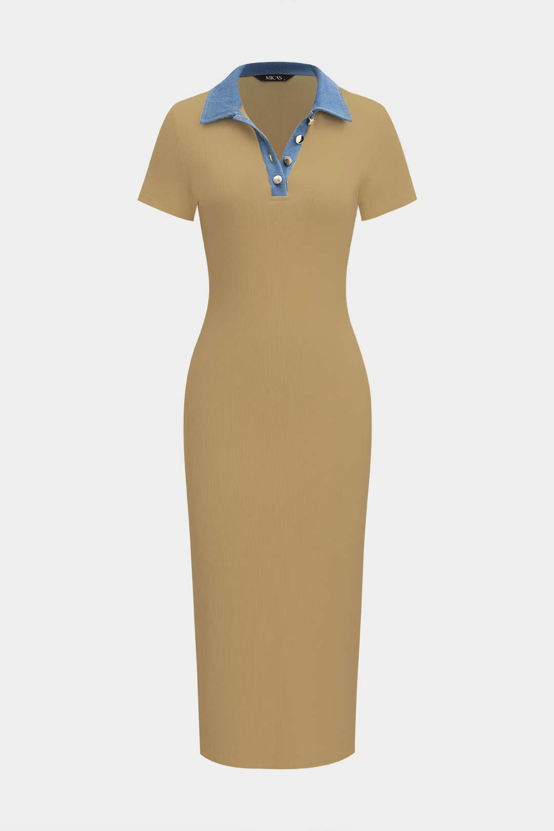 Denim Patchwork Short Sleeve Midi Dress