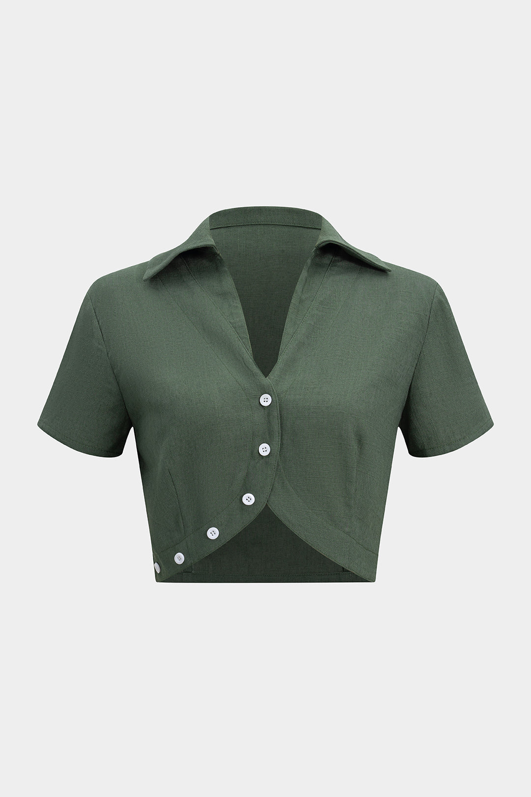 Linen V-Neck Button Short-Sleeve Shirt
