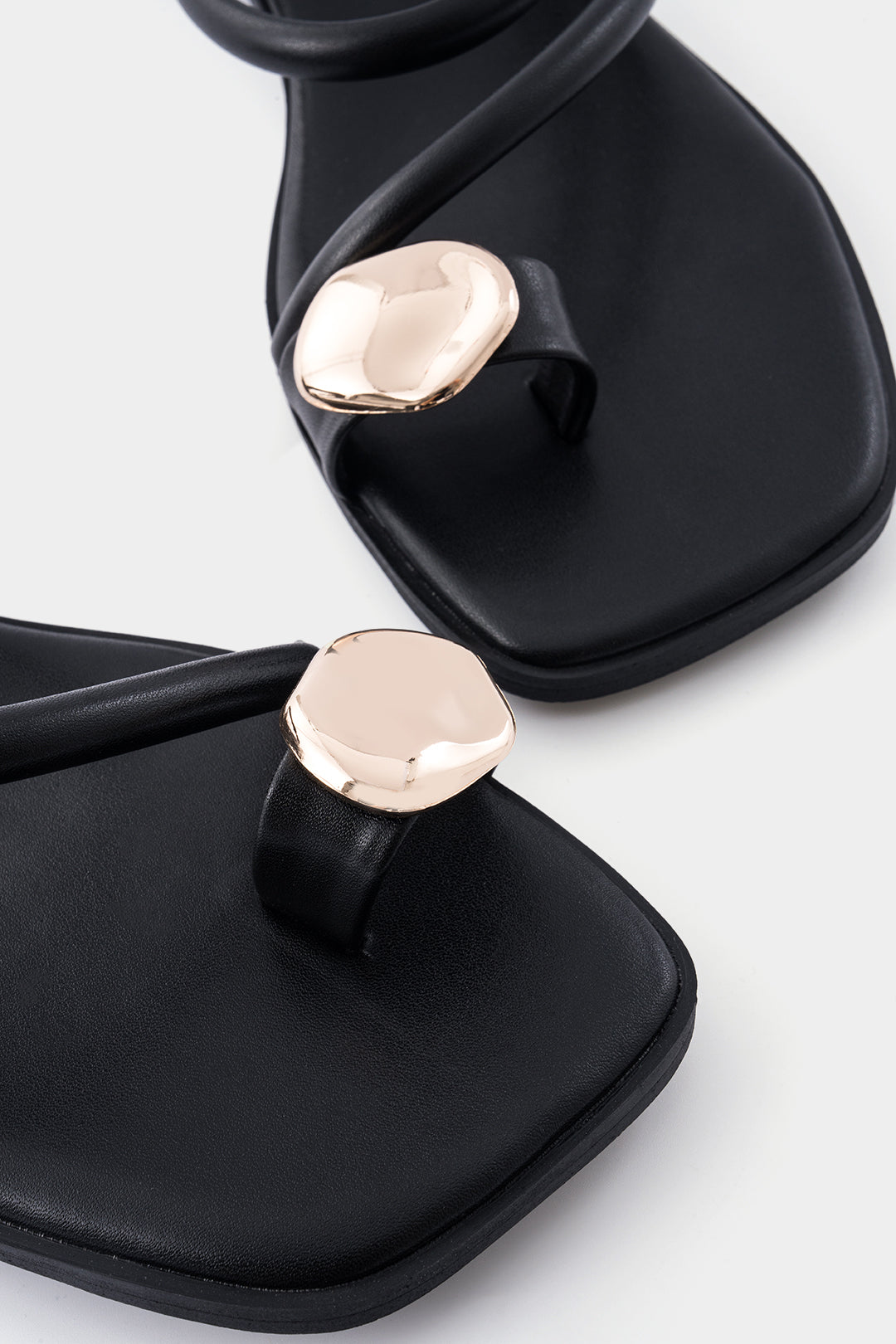 Metallic Decor Open Square Toe Flats