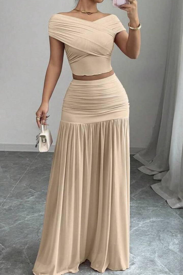 Ruched Patchwork Top And Skirt Set