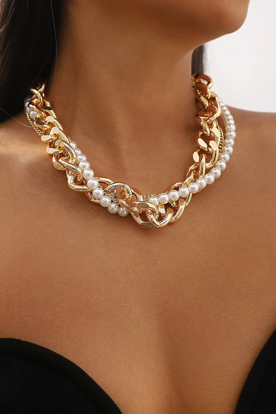 Metal Pearl Layered Necklace