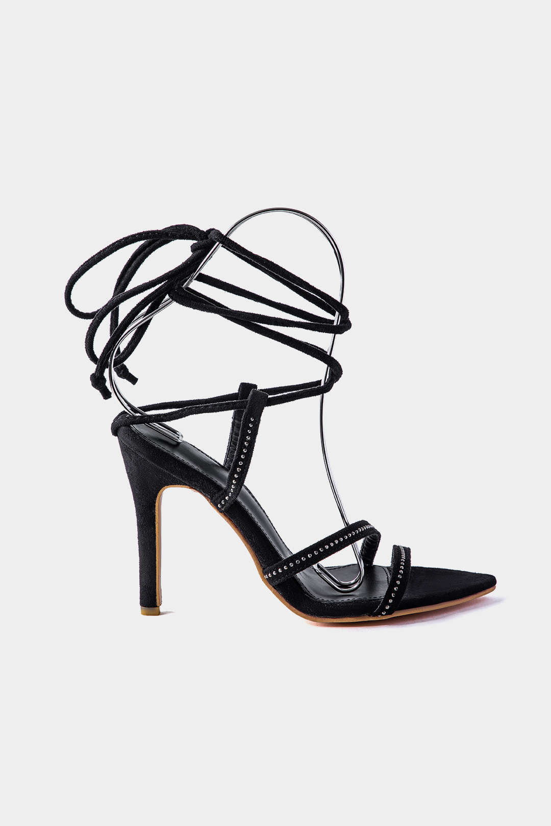 Rhinestone Lace-Up Pointed Heels