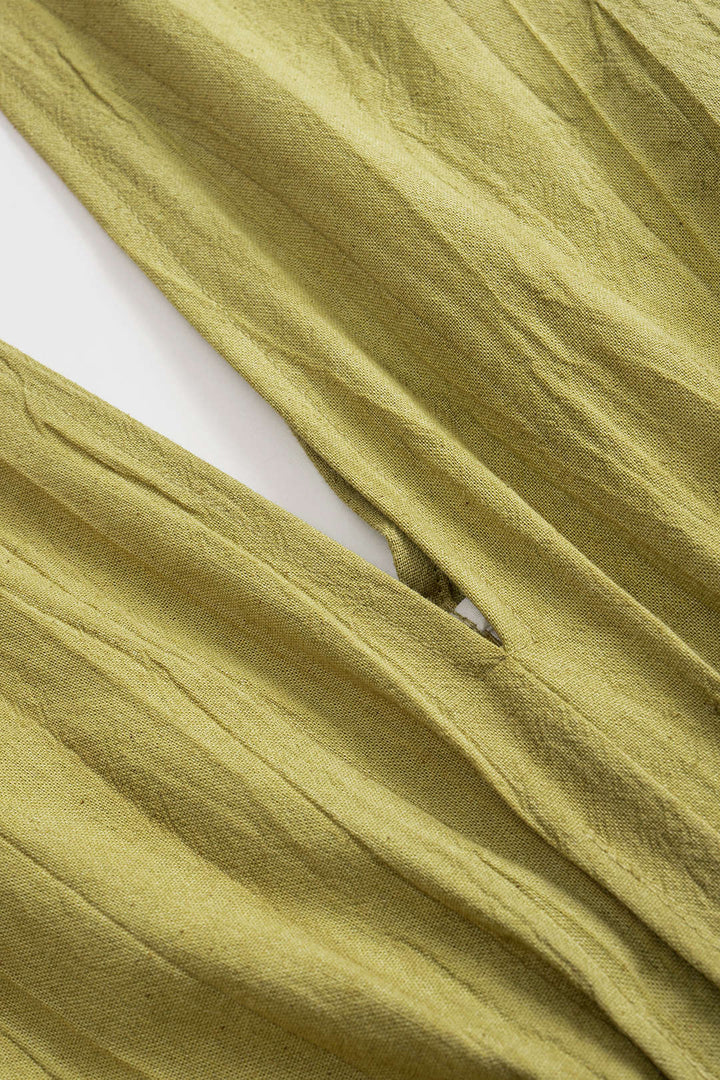 Linen Pleated Short-Sleeve Shirt