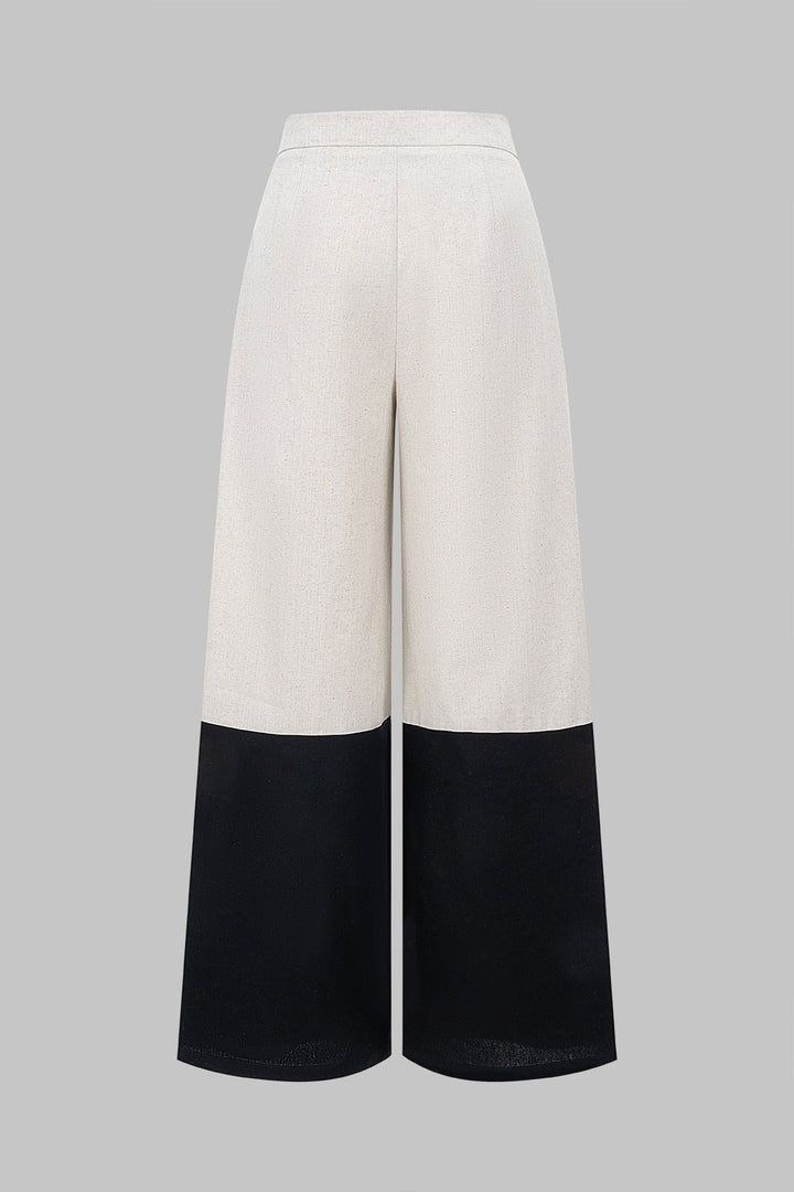 Linen High Waist Patchwork Wide Leg Trousers