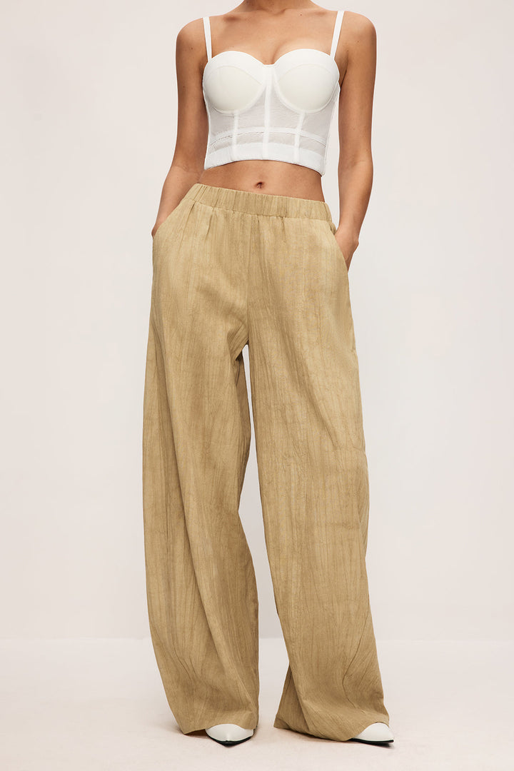 Linen Solid Wide Leg Trousers