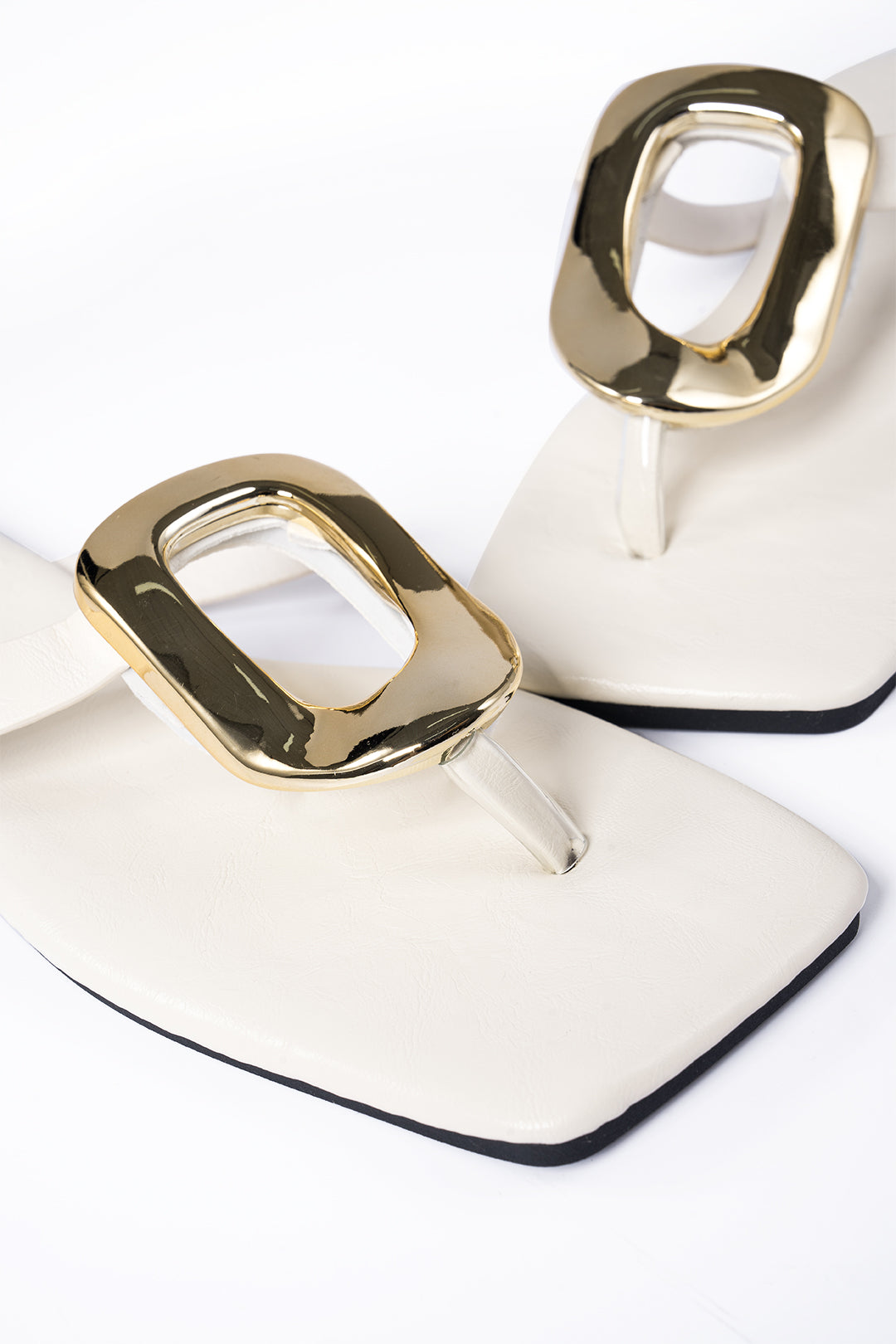 Metallic Buckle Open Toe Flats
