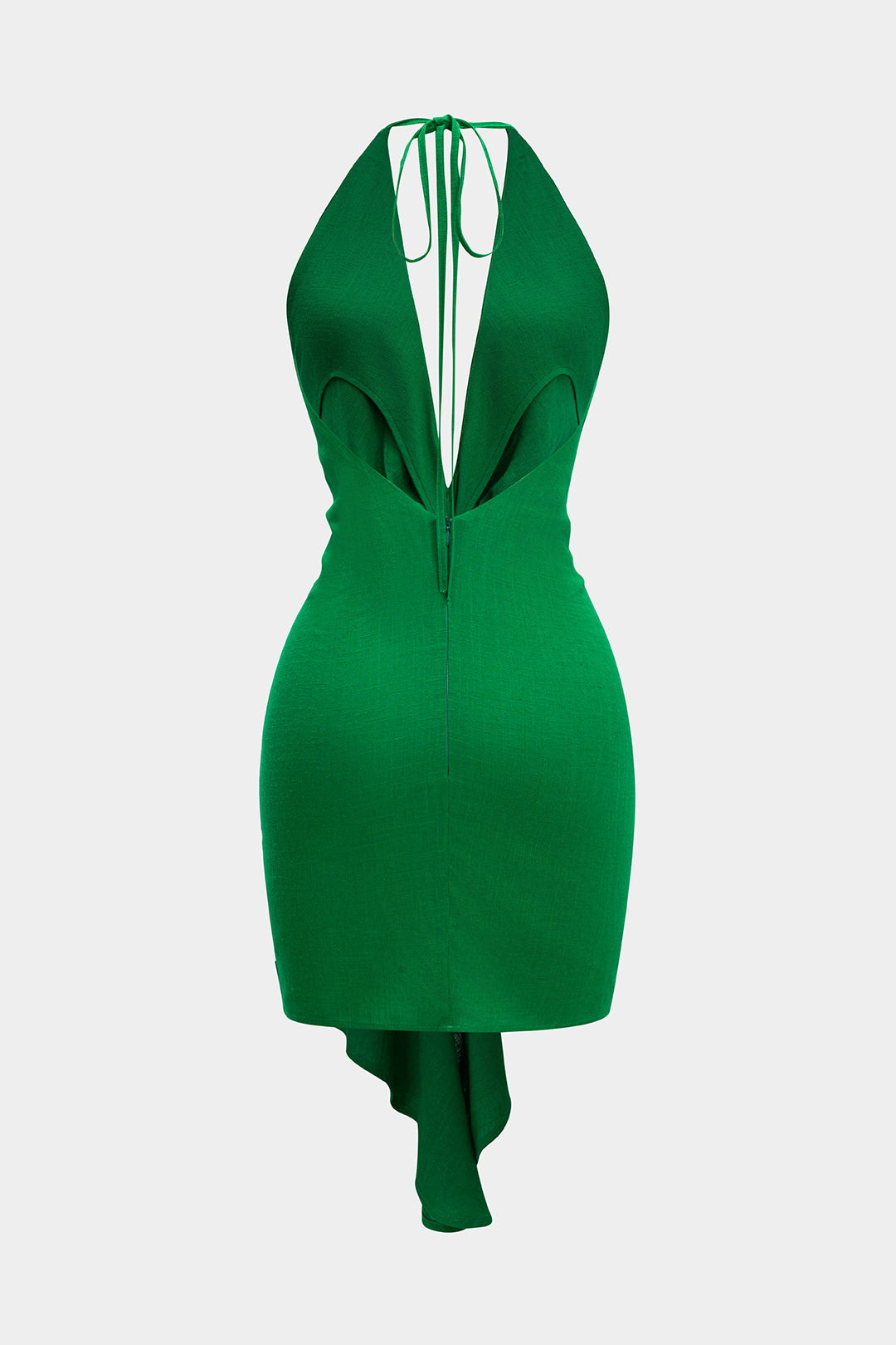 Linen Tie Front V-Neck Halter Neck Ruched Backless Sleeveless Mini Dress