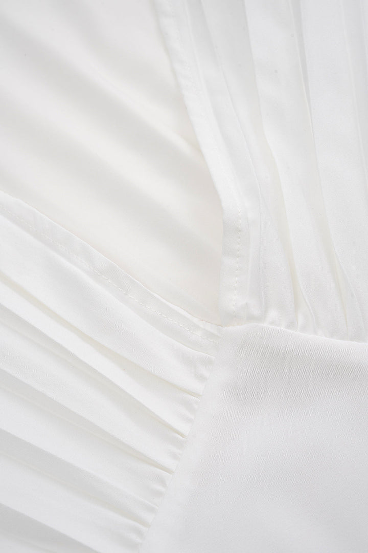 V-Neck Pleated Midi Dress