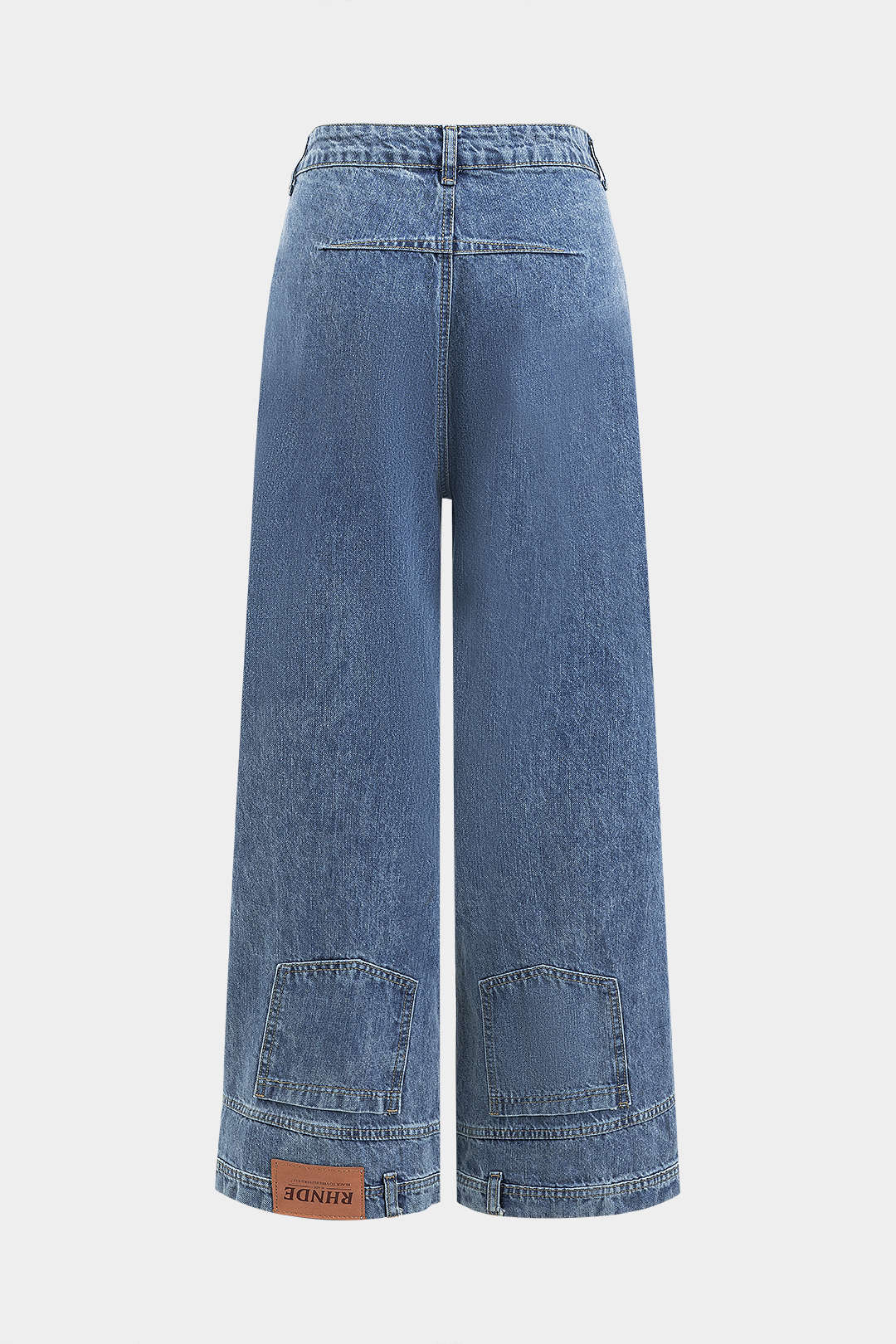 Denim Washed Button Wide Leg Jeans