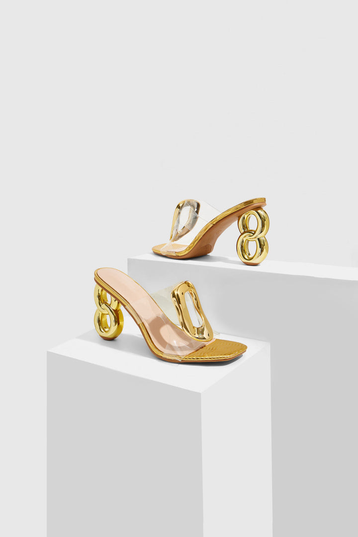 Metallic Decor Open Toe Heels