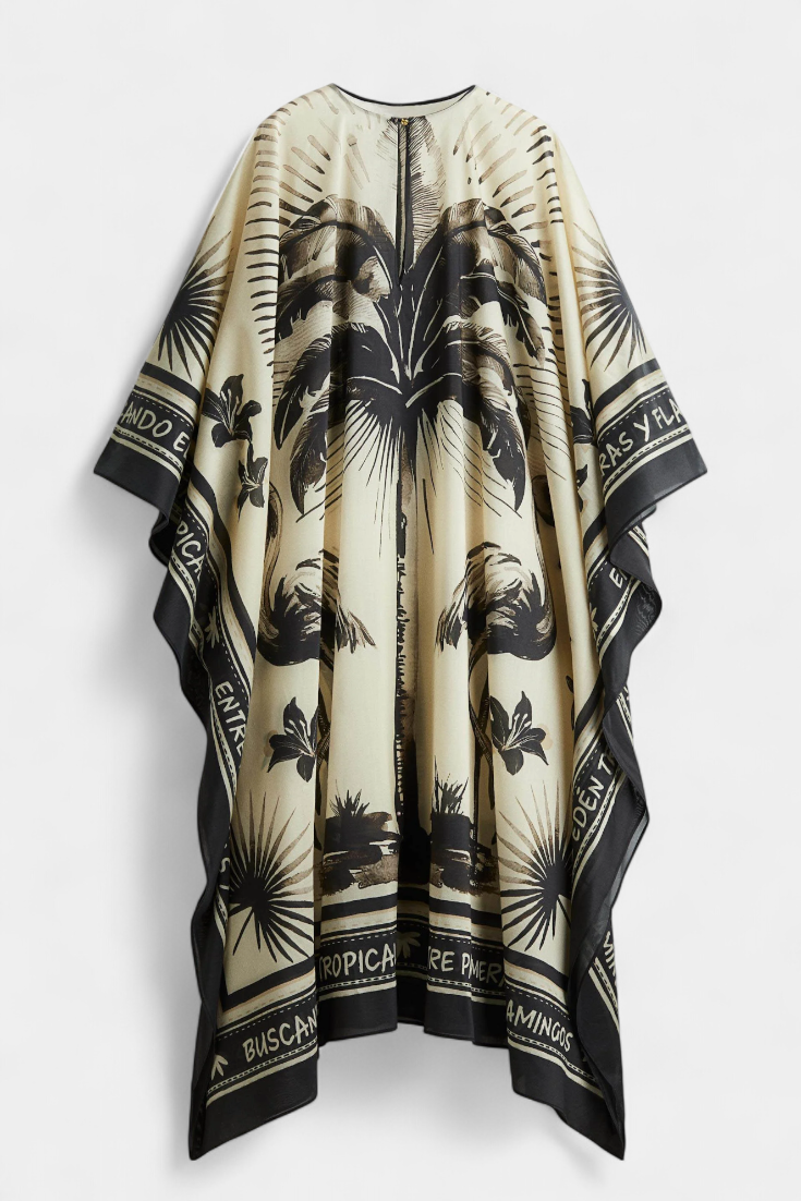 Guadalupe Oversized Kaftan Dress with Flamingo and Palm Tree Prints