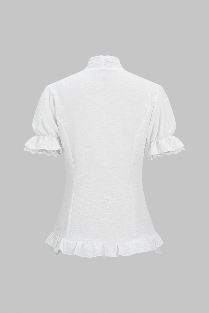 Pleated Sleeves Button Short-Sleeve Shirt