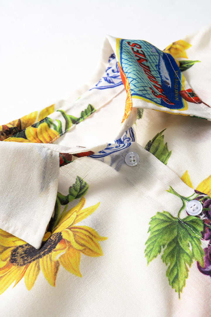 Fruit Floral Print Button Short-Sleeve Shirt