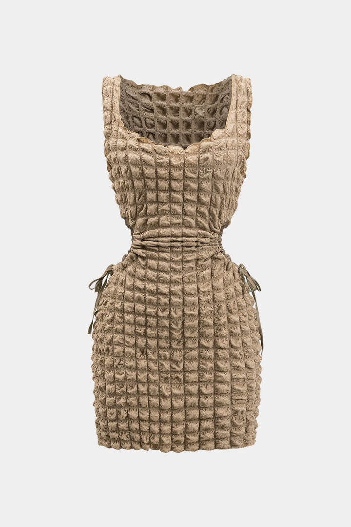 Cut Out Waist Drawstring Sleeveless Mini Dress