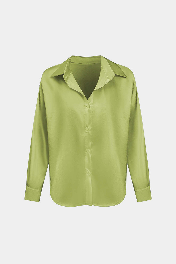 Basic Solid Satin Long-Sleeve Shirt