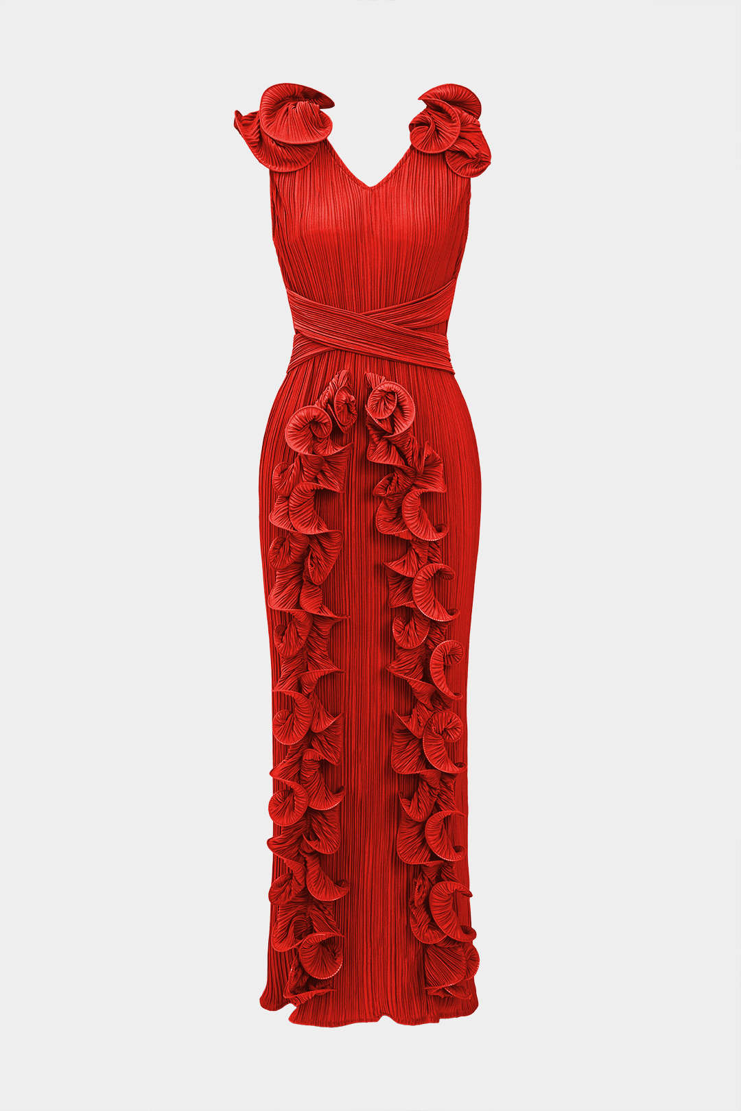 3D Floral V-neck Midi Dress