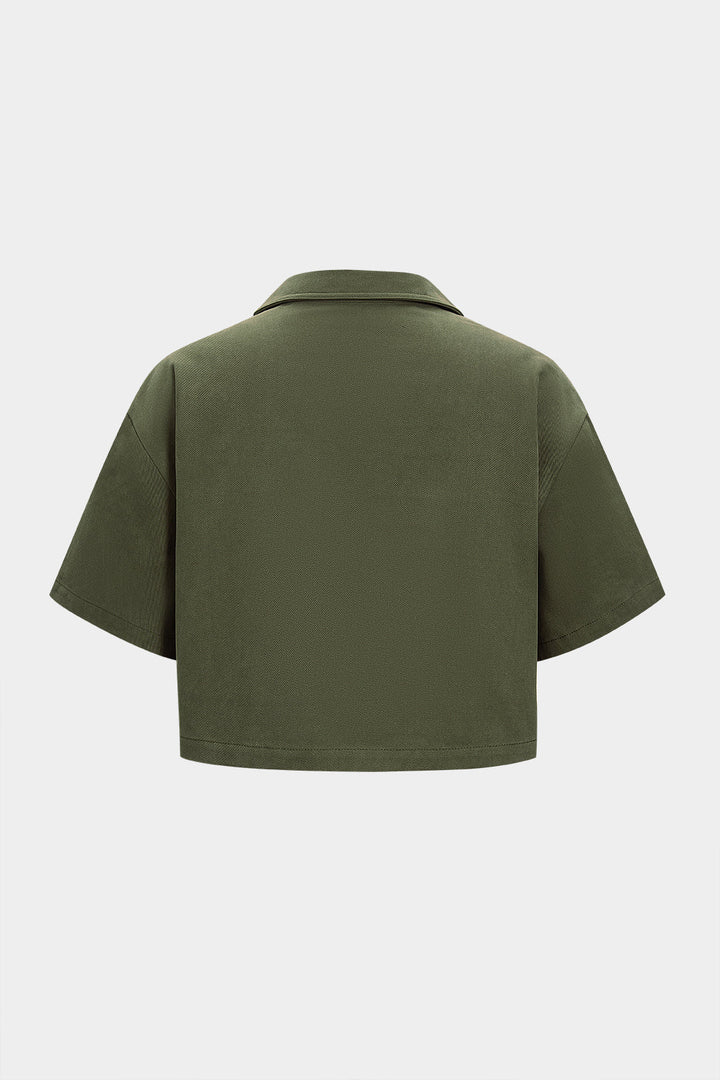 Metallic Button Pocket Short-Sleeve Shirt