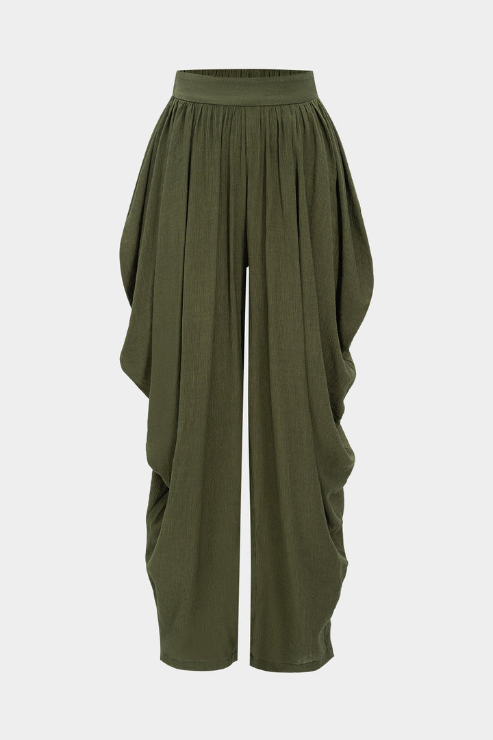 Knit Solid Ruched Trousers