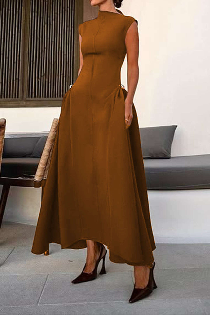 Metallic Decor Zipper Sleeveless Maxi Dress