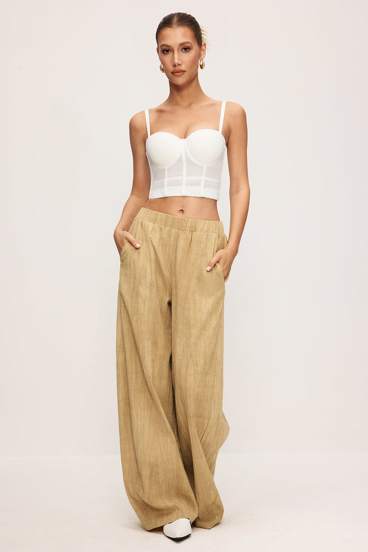 Linen Solid Wide Leg Trousers