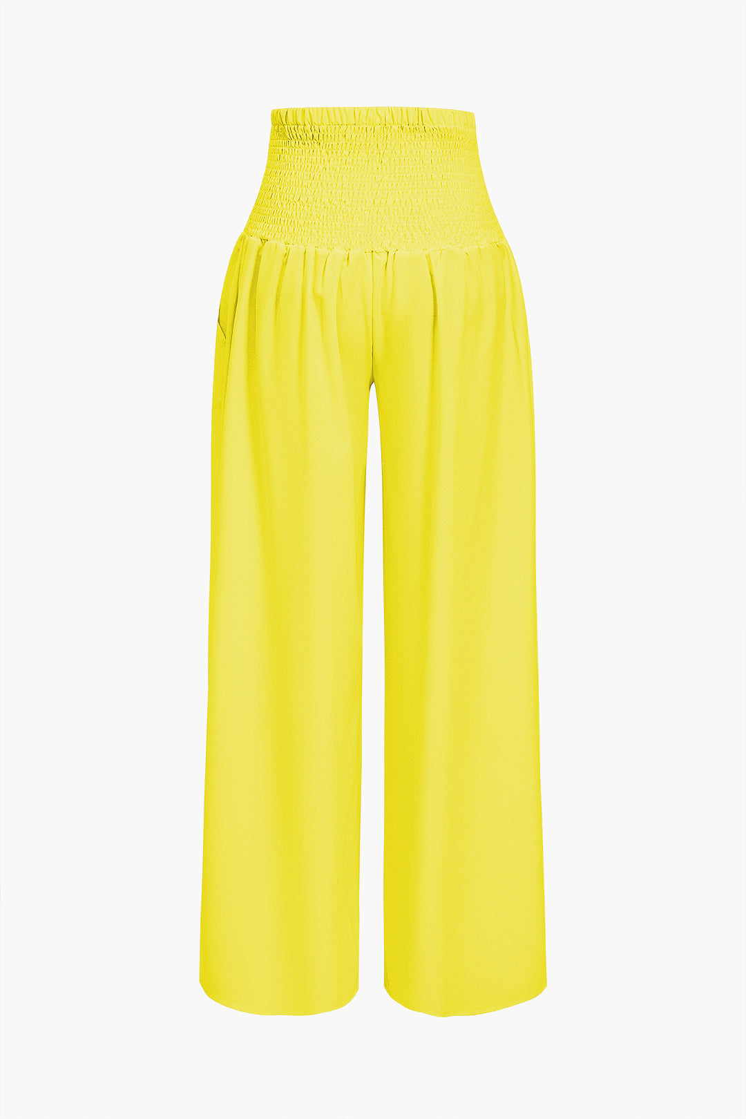 Ruched Tube Top And Tie Front Wide Leg Trousers Set