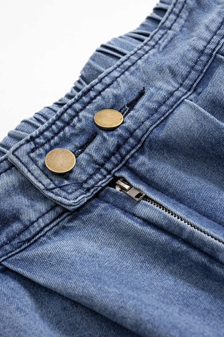 Denim High Waist Zipper Barrel Jeans