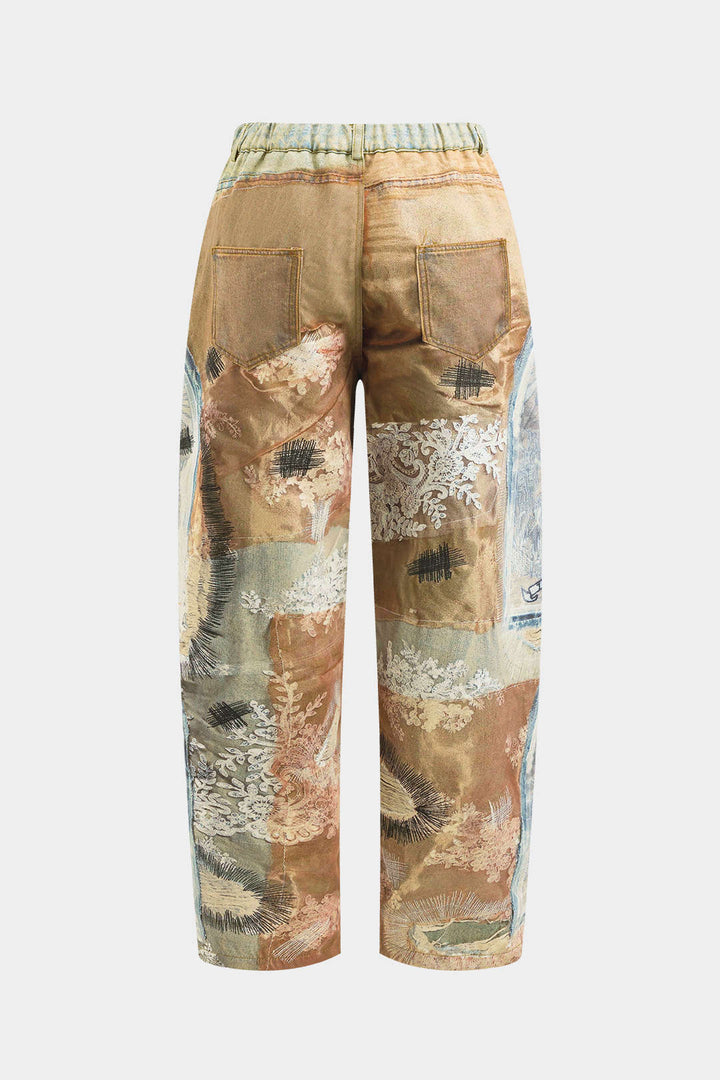 Abstract Print Button Pocket Trousers