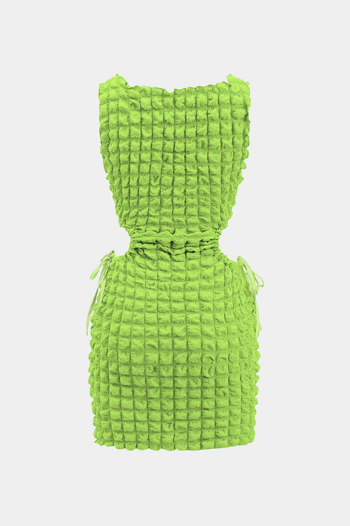 Cut Out Waist Drawstring Sleeveless Mini Dress