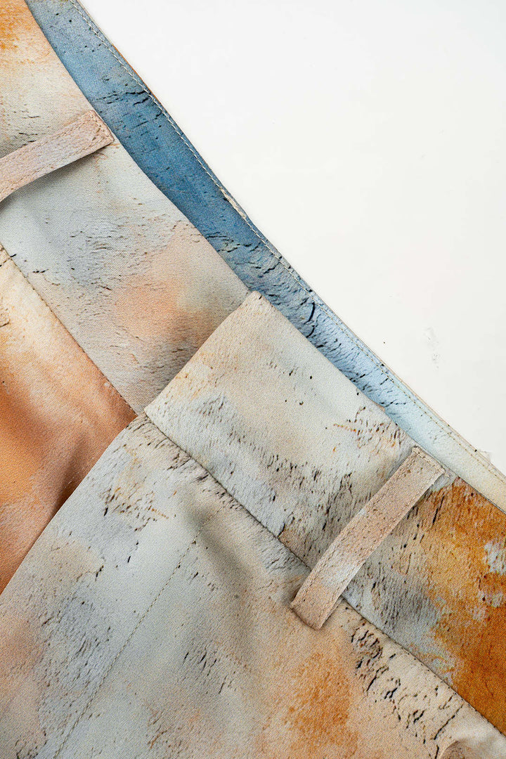 Watercolor Print Satin Pocket Trousers