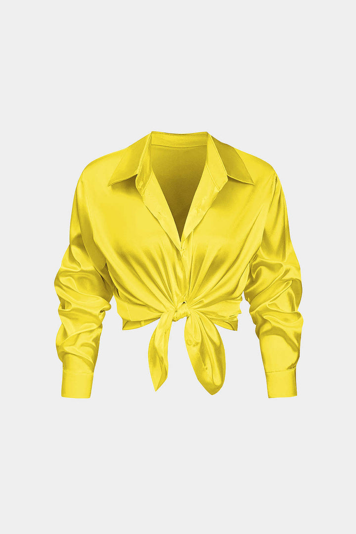 Basic Solid Satin Long-Sleeve Shirt