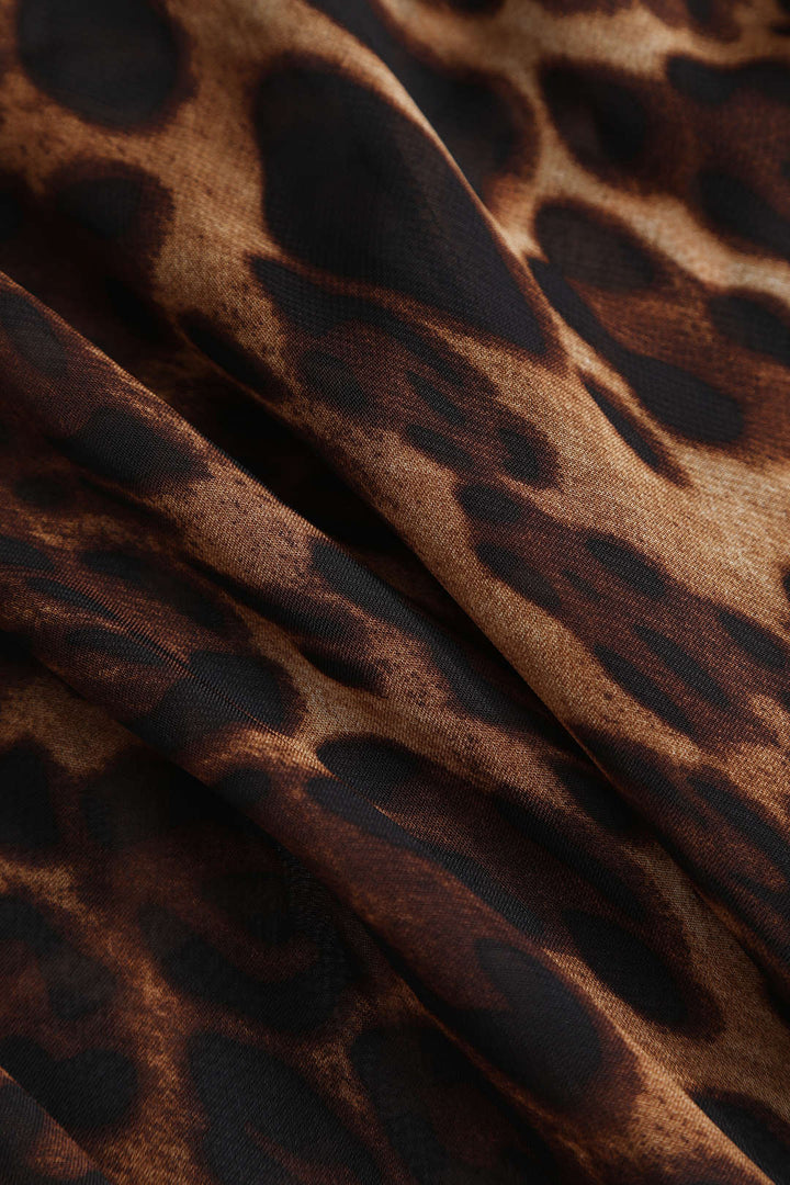 Leopard Print Sheer Draped Maxi Dress