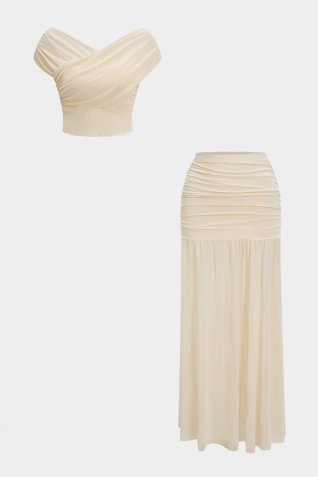 Ruched Patchwork Top And Skirt Set