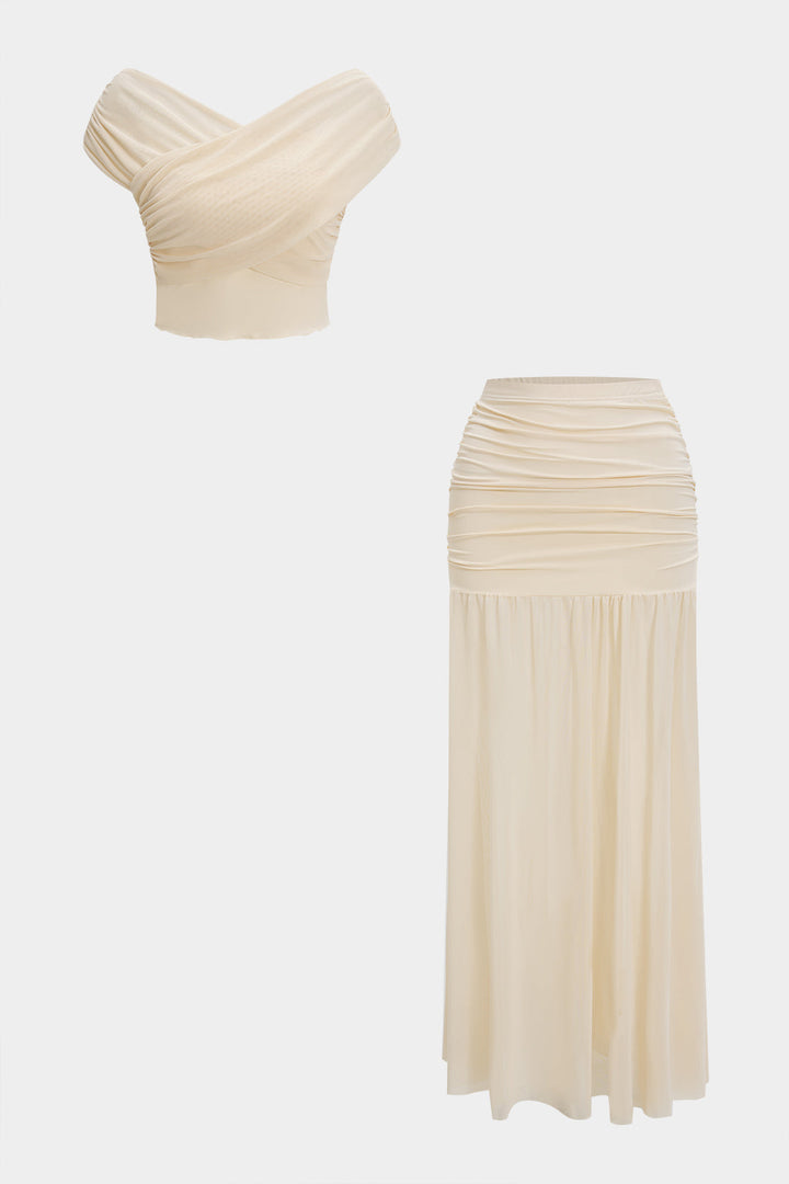 Ruched Patchwork Top And Skirt Set