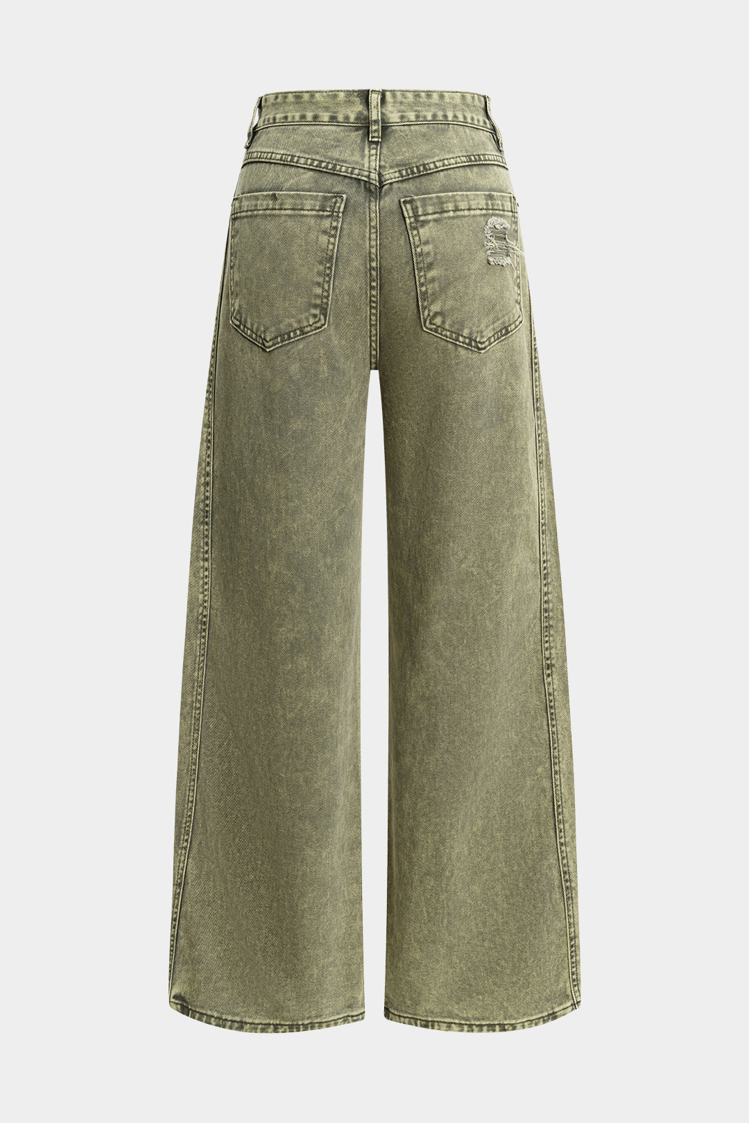 Denim Washed Ripped Wide Leg Jeans