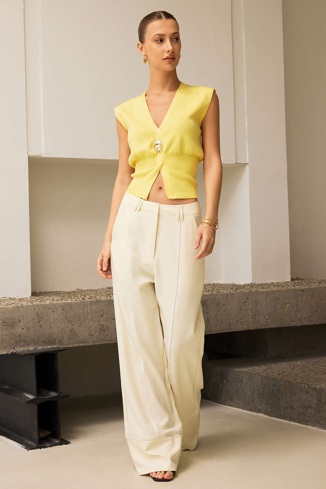 Patchwork Binding Straight-Leg Trousers