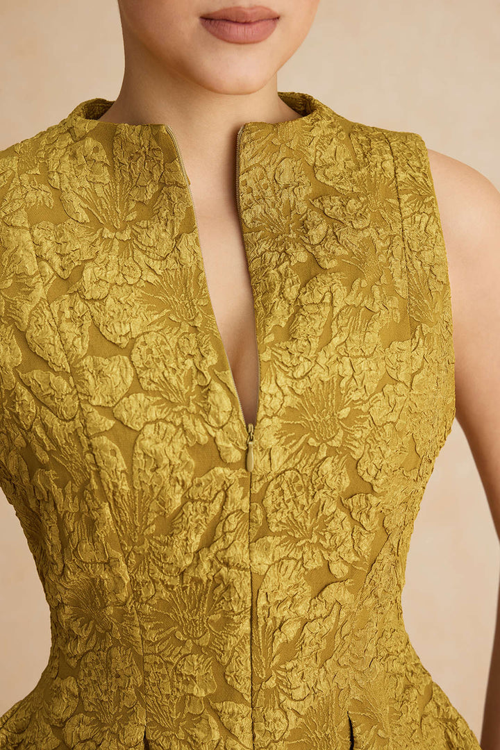 Jacquard Sleeveless Pleated Mini Dress