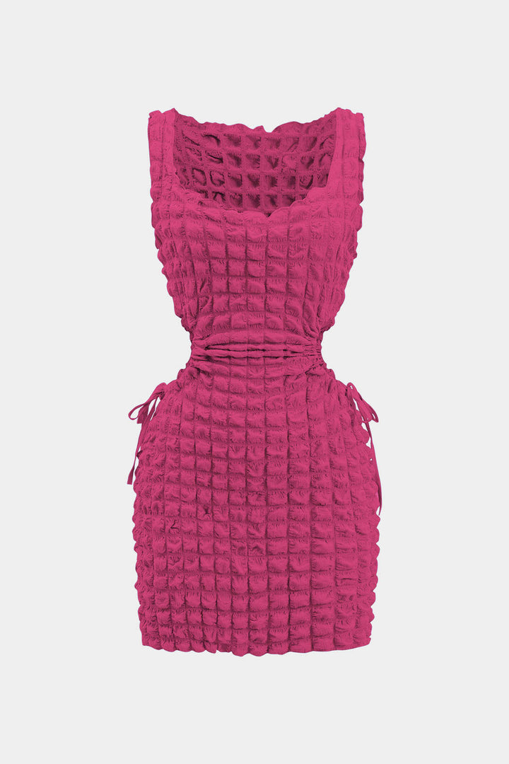 Cut Out Waist Drawstring Sleeveless Mini Dress