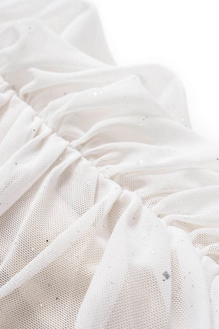 Mesh Ruched Zipper Strapless Sleeveless Midi Dress