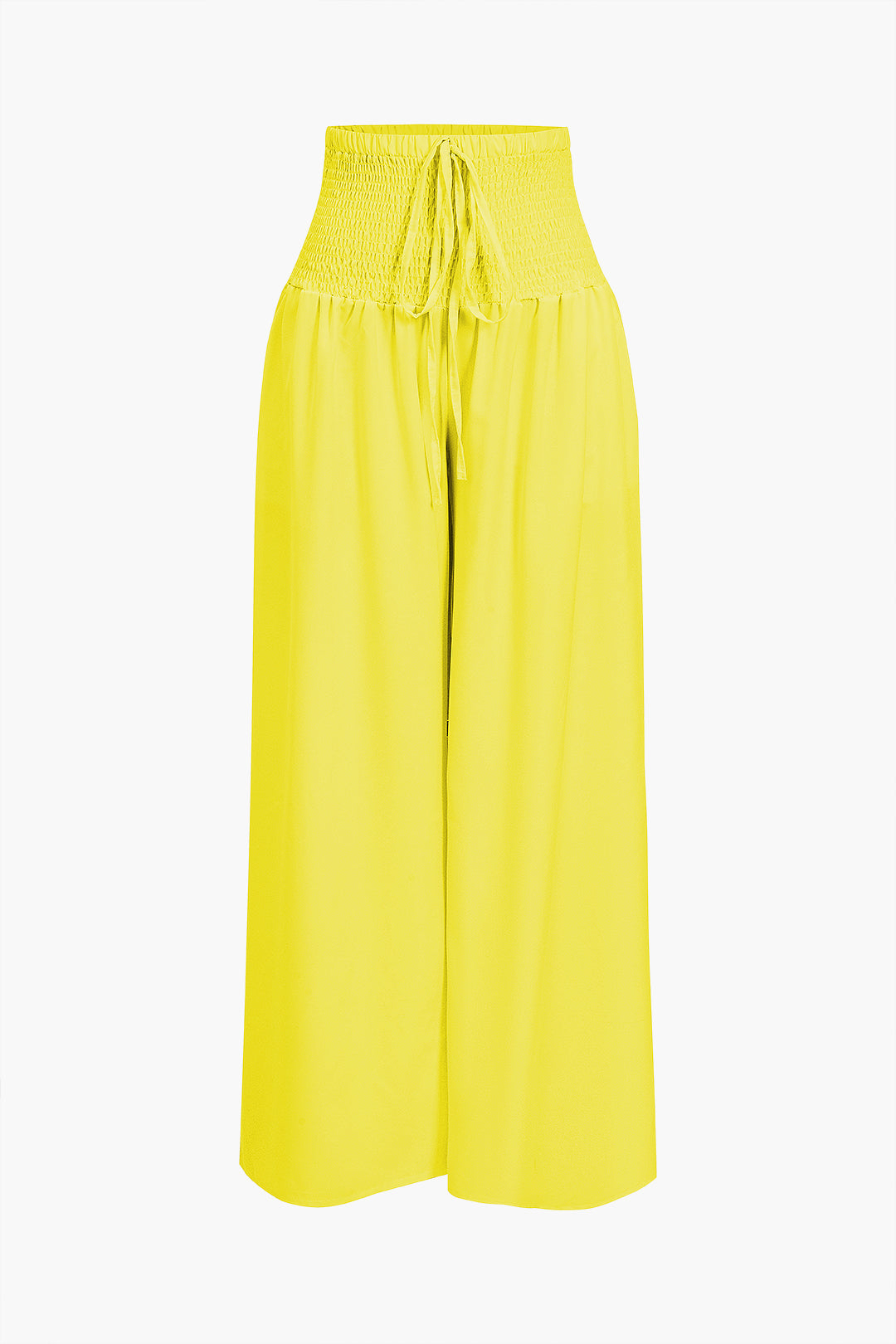 Ruched Tube Top And Tie Front Wide Leg Trousers Set