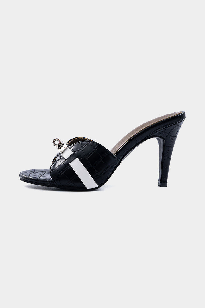 Crocodile Pattern Faux Leather Metallic Heels