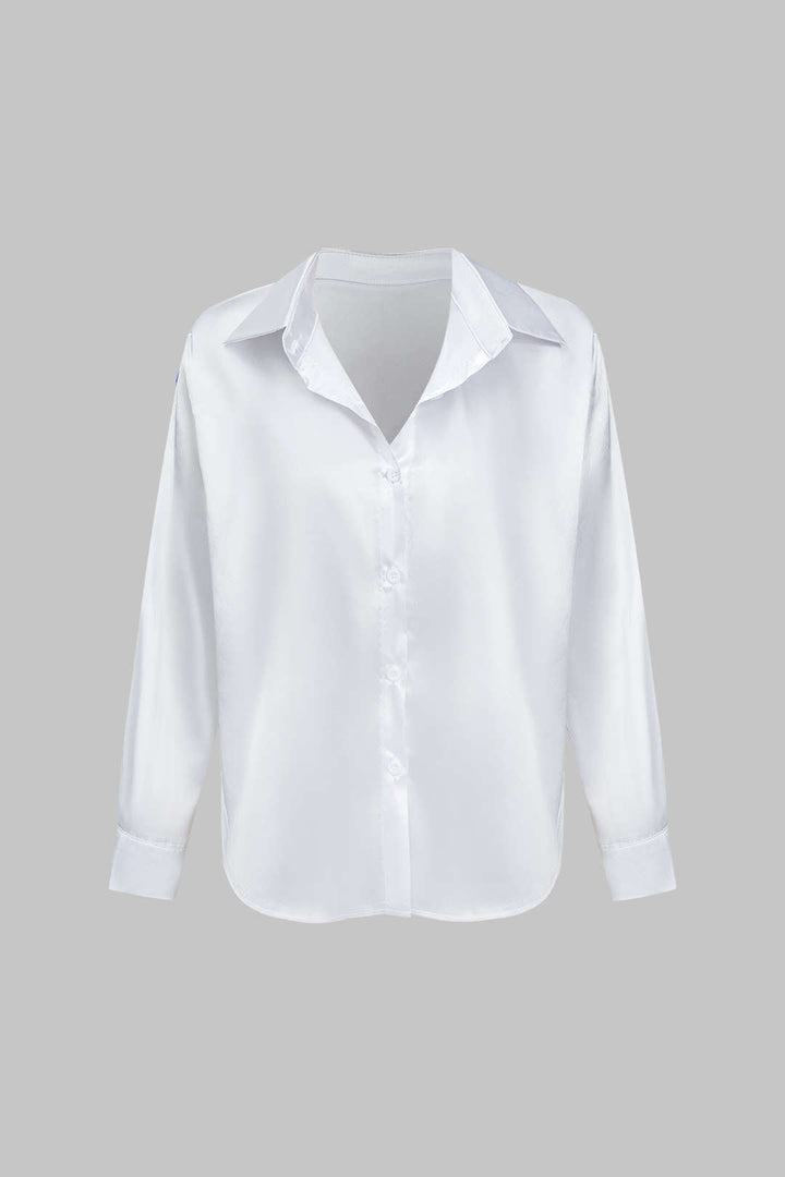 Basic Solid Satin Long-Sleeve Shirt