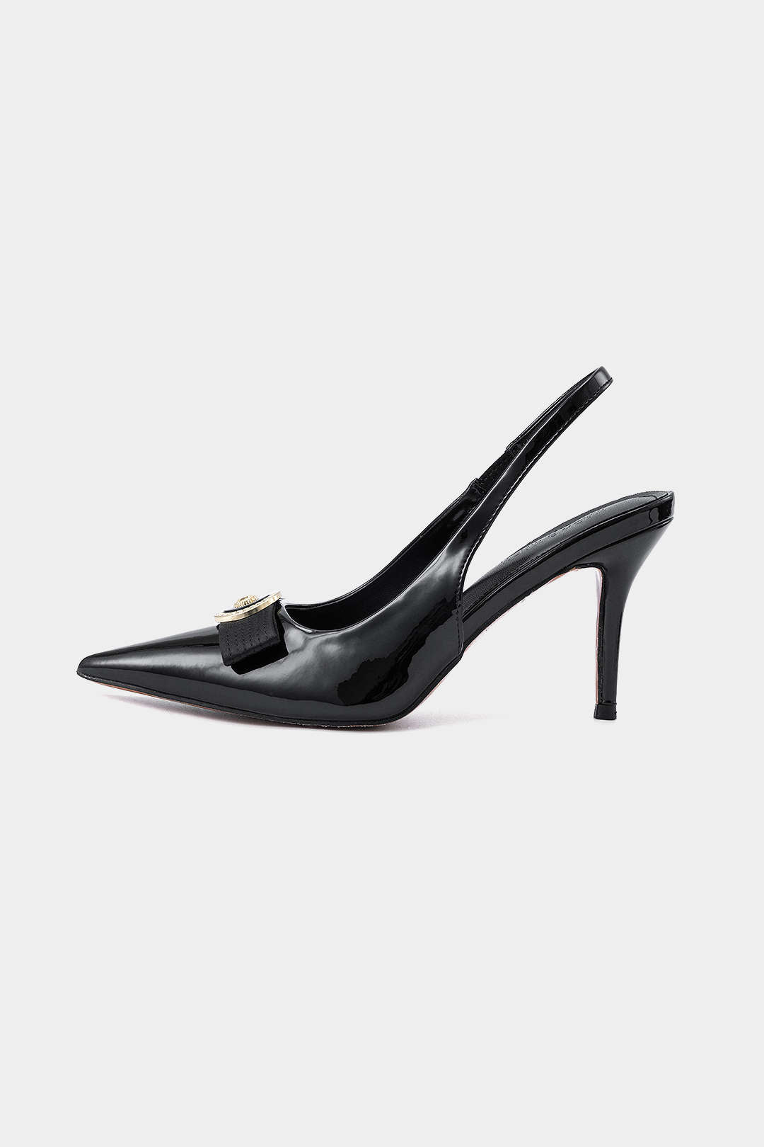 Faux Leather Metallic Decor Pointed Toe Heels