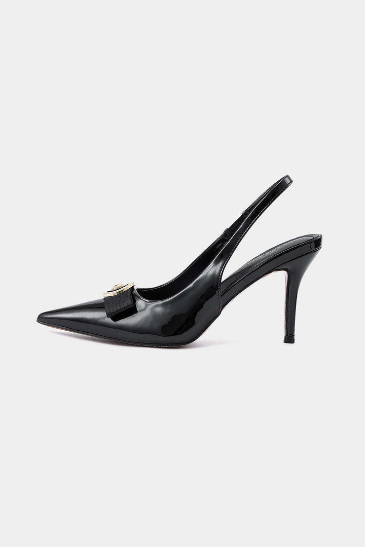 Faux Leather Metallic Decor Pointed Toe Heels