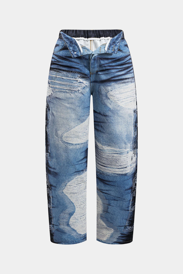Abstract Print Button Pocket Trousers