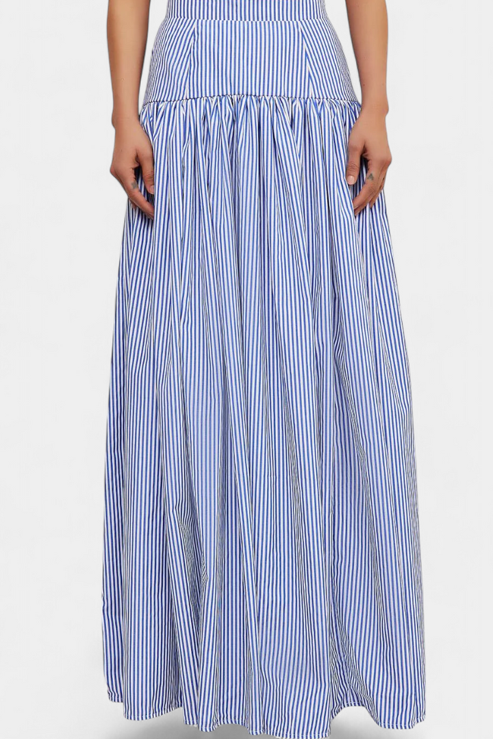Ippolita High Neck Striped Shirt and Pleated Suit Skirt