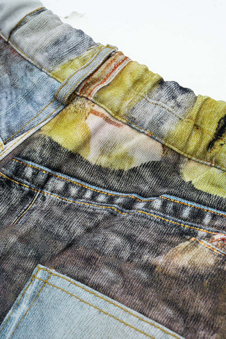 Abstract Print Button Wide Leg Trousers