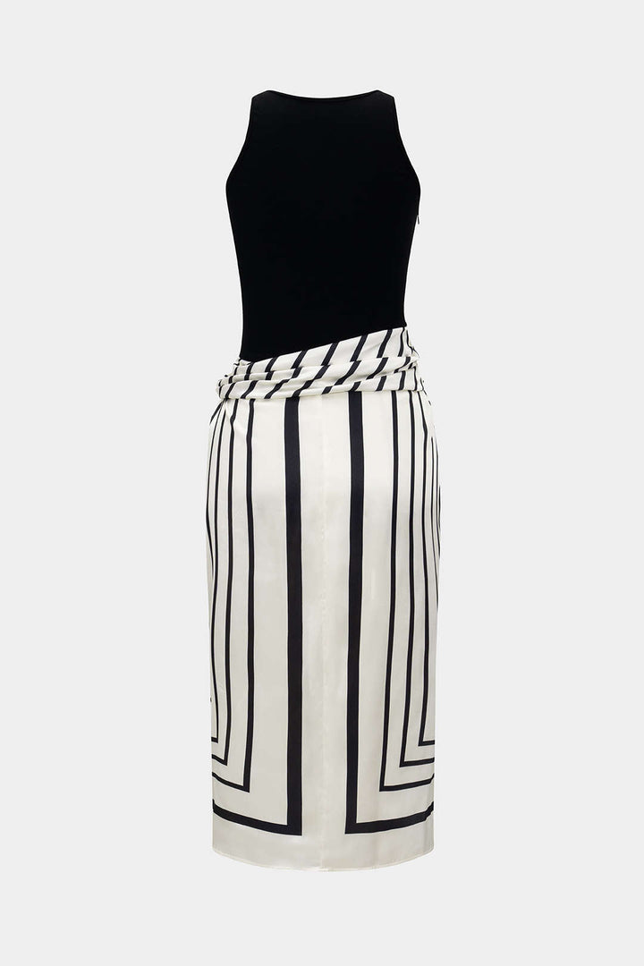 Stripes Print Patchwork Sleeveless Midi Dress